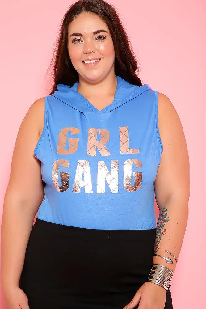 Sexy Blue Hooded Plus Size Casual Bodysuit - AMIClubwear