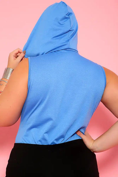 Sexy Blue Hooded Plus Size Casual Bodysuit - AMIClubwear