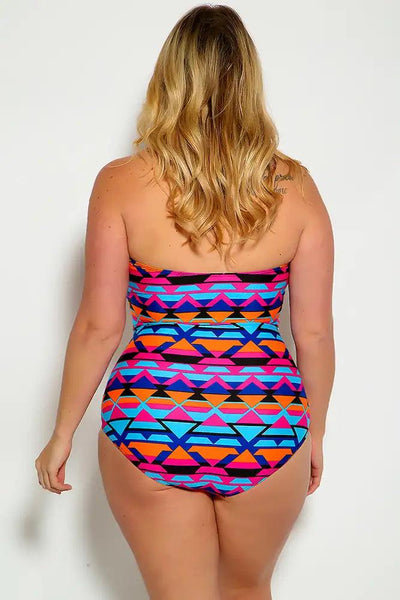 Sexy Blue Magenta Cut Out Halter One Piece Swimsuit - AMIClubwear
