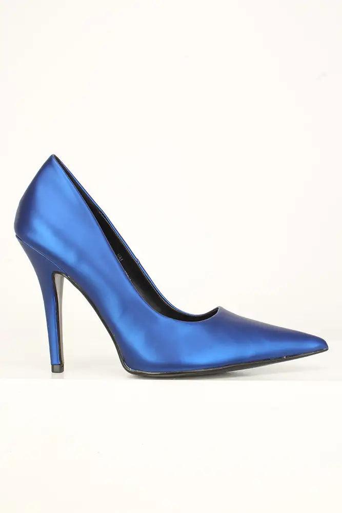 Sexy Blue Matte Metallic Single Sole High Heels Pumps Faux Leather - AMIClubwear