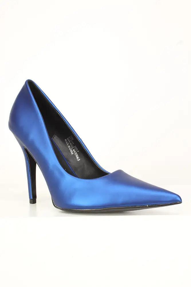 Sexy Blue Matte Metallic Single Sole High Heels Pumps Faux Leather - AMIClubwear