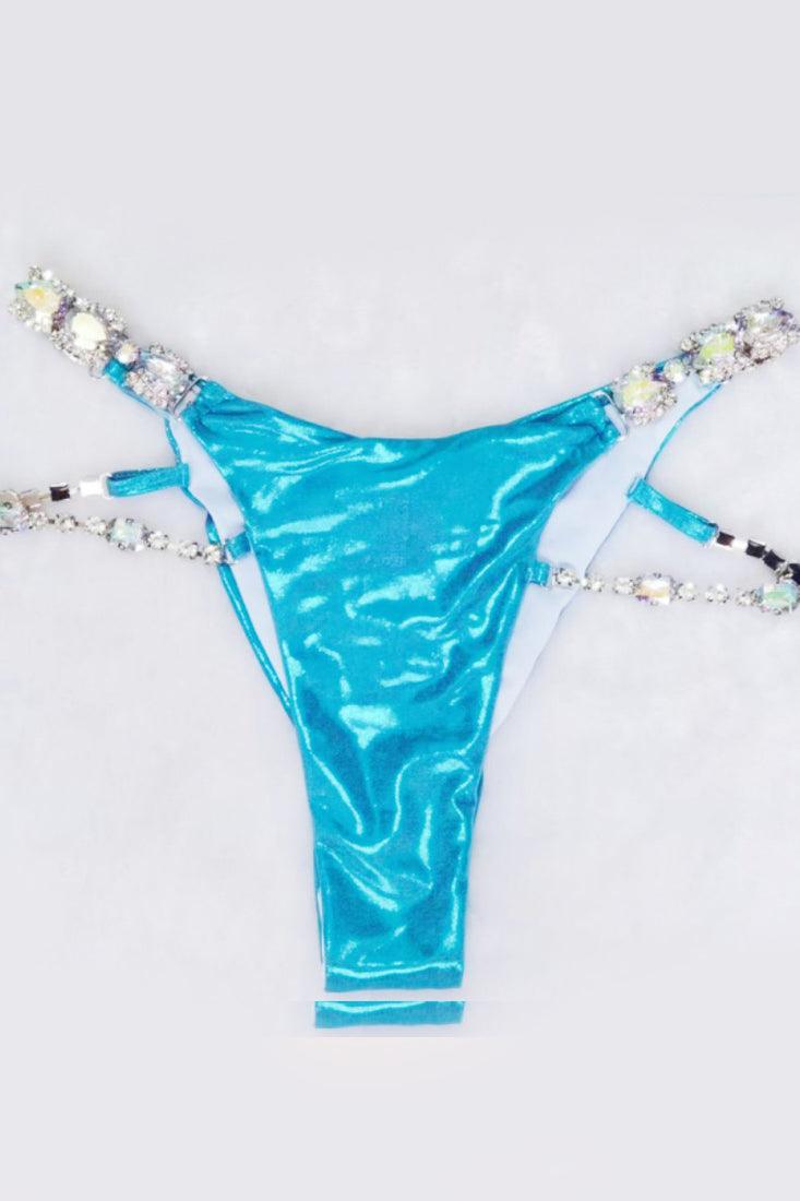 Sexy Blue Metallic Bikini With Gemstones - AMIClubwear