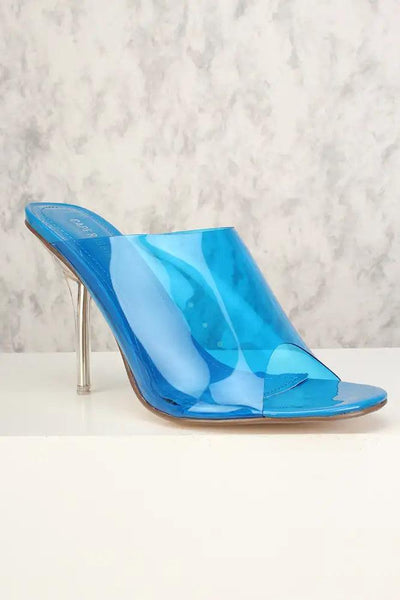 Sexy Blue Open Toe Slip On Single Sole High Heels - AMIClubwear