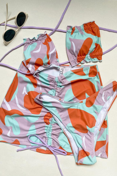 Sexy Blue Purple Orange Camo Print 3pc Bikini - AMIClubwear