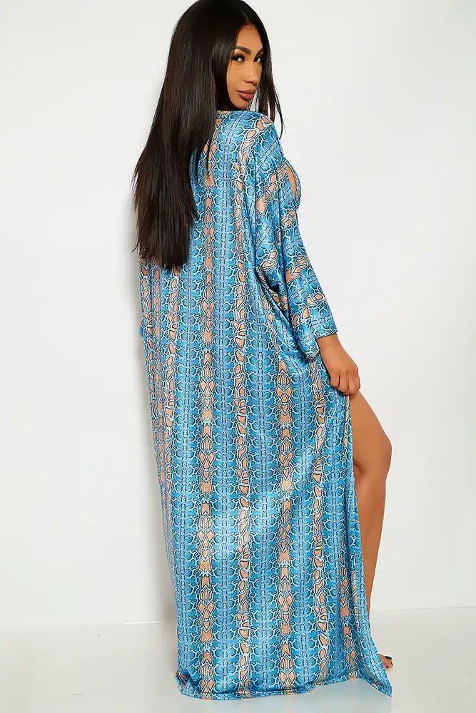 Sexy Blue Snake Print Swimsuit Cardigan Cover Up Matching Set - AMIClubwear