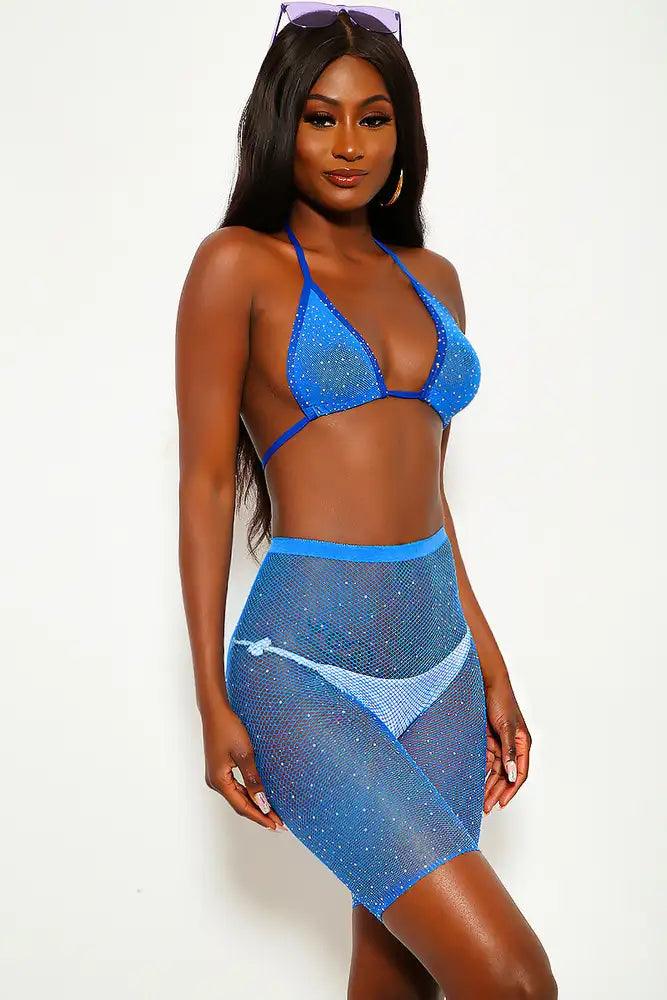 Sexy Blue Sparkle Rhinestone Two Piece Swimsuit - AMIClubwear