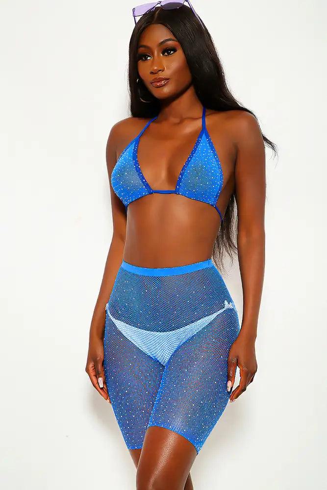 Sexy Blue Sparkle Rhinestone Two Piece Swimsuit - AMIClubwear
