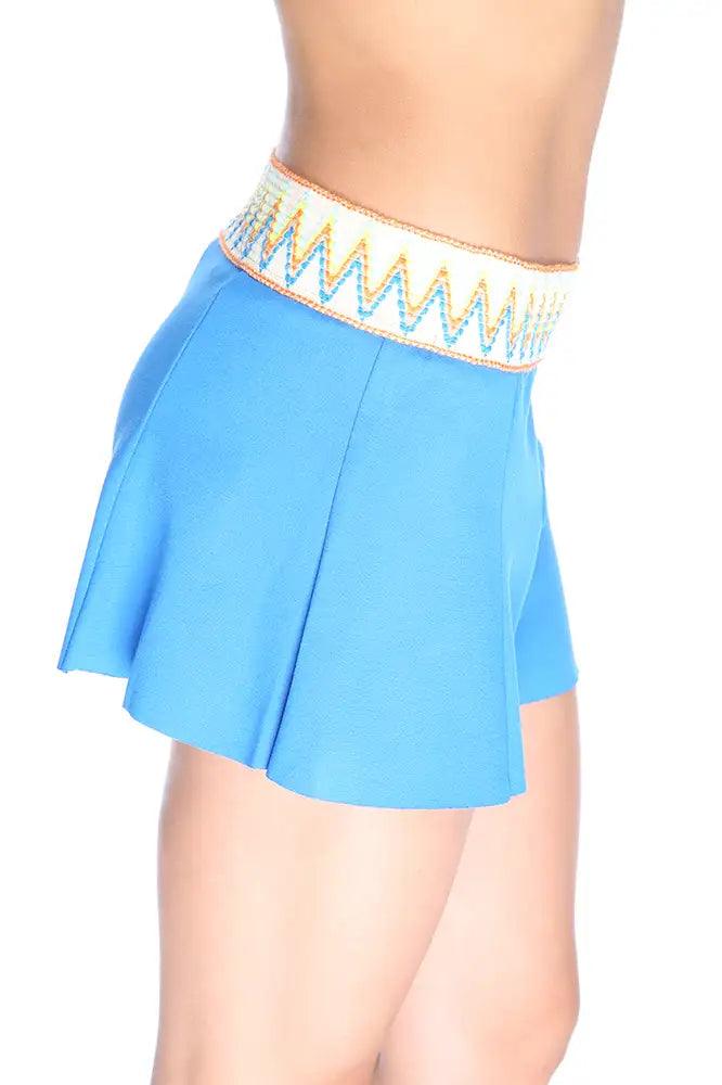 Sexy Blue Tribal Elastic Band Pleated Mid Waist Shorts - AMIClubwear