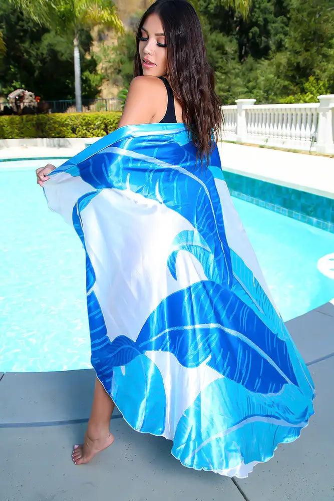 Sexy Blue White Leaf Print Swimsuit Cover Up - AMIClubwear