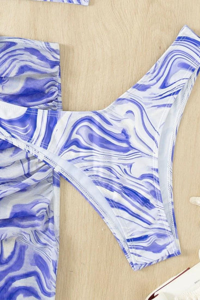 Sexy Blue white Swirl 3pc Bikini Set - AMIClubwear