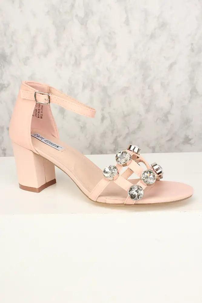 Sexy Blush Cage Rhinestone Open Toe Chunky Heel Single Soles - AMIClubwear