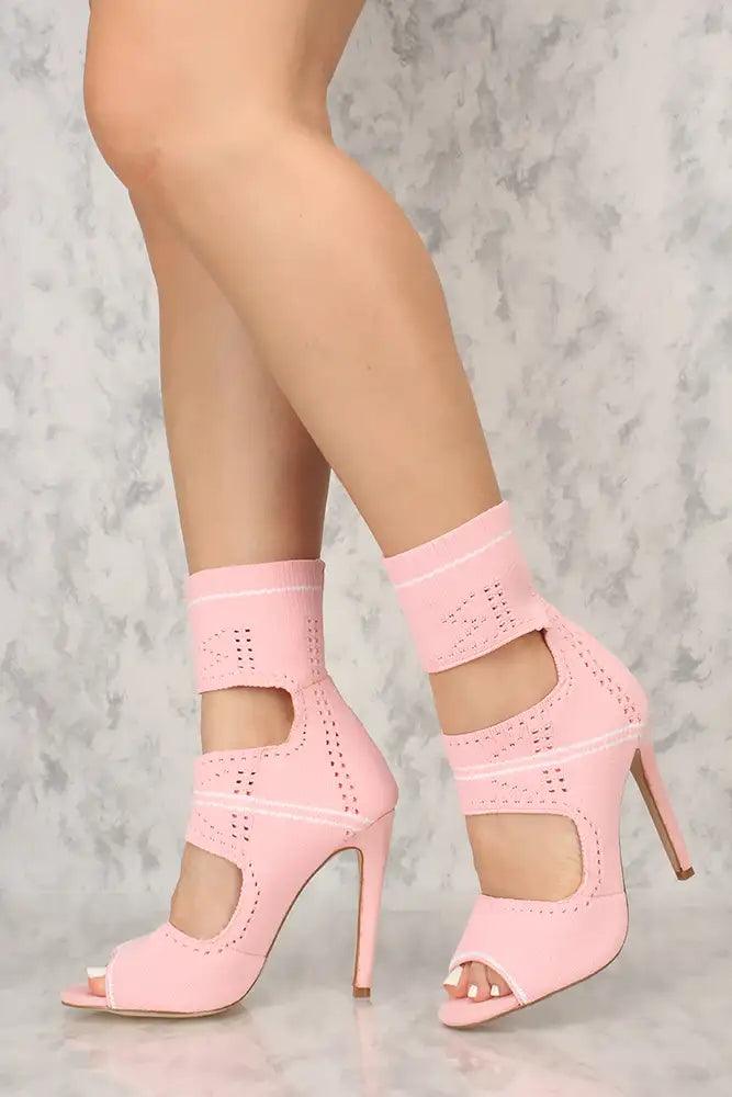 Sexy Blush Cut Out Open Toe Single Sole High Heels - AMIClubwear
