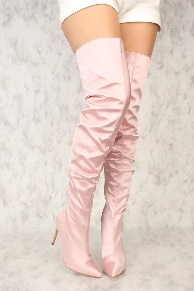 Sexy Blush Pointy Close Toe Slouchy Thigh High Boots - AMIClubwear