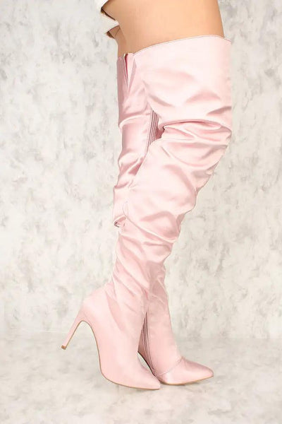 Sexy Blush Pointy Close Toe Slouchy Thigh High Boots - AMIClubwear