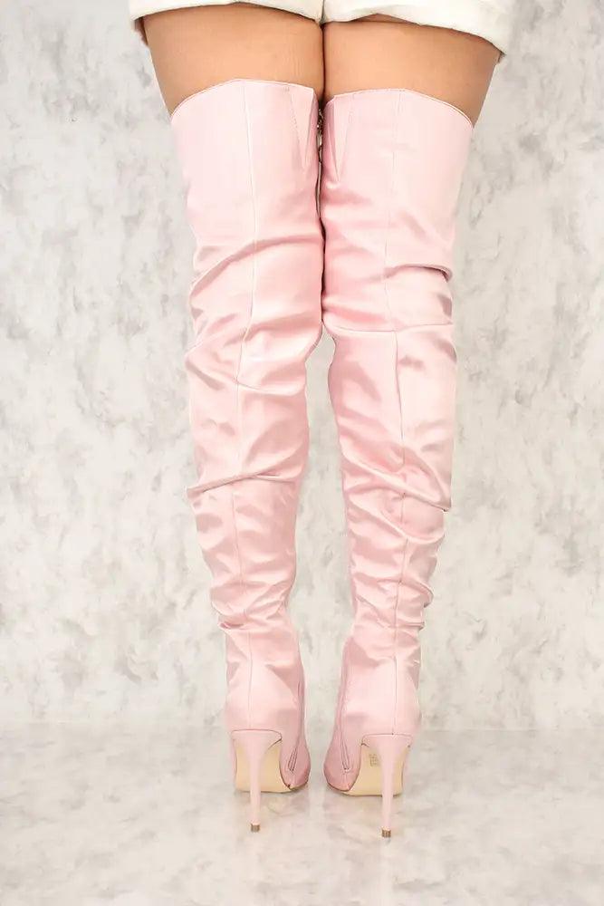 Sexy Blush Pointy Close Toe Slouchy Thigh High Boots - AMIClubwear