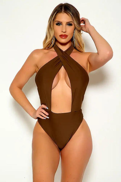 Sexy Brown Cut Out Detailed One Piece Swimsuit - AMIClubwear