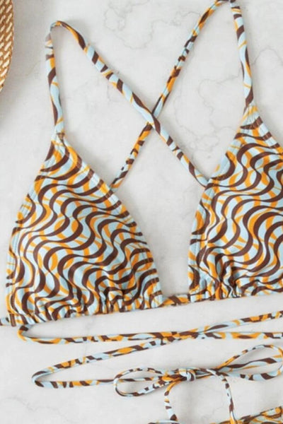 Sexy Brown Gold 4Pc Bikini Set With Coverup - AMIClubwear