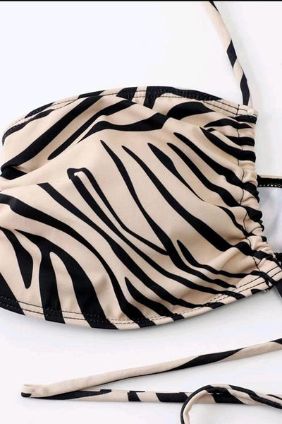 Sexy Brown Zebra Print Bikini With Coverup - AMIClubwear