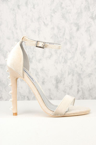 Sexy Champagne Open Toe Faux Pearl Ankle Strap Single Sole High Heels - AMIClubwear