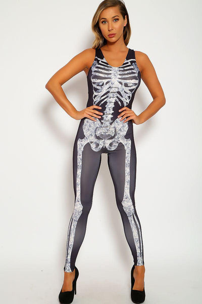 Sexy Charcoal Skeleton Costume Jumpsuit - AMIClubwear