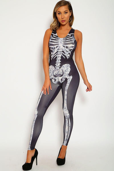 Sexy Charcoal Skeleton Costume Jumpsuit - AMIClubwear