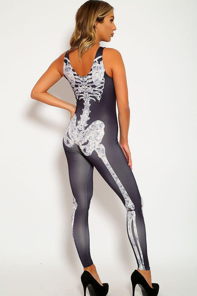 Sexy Charcoal Skeleton Costume Jumpsuit - AMIClubwear