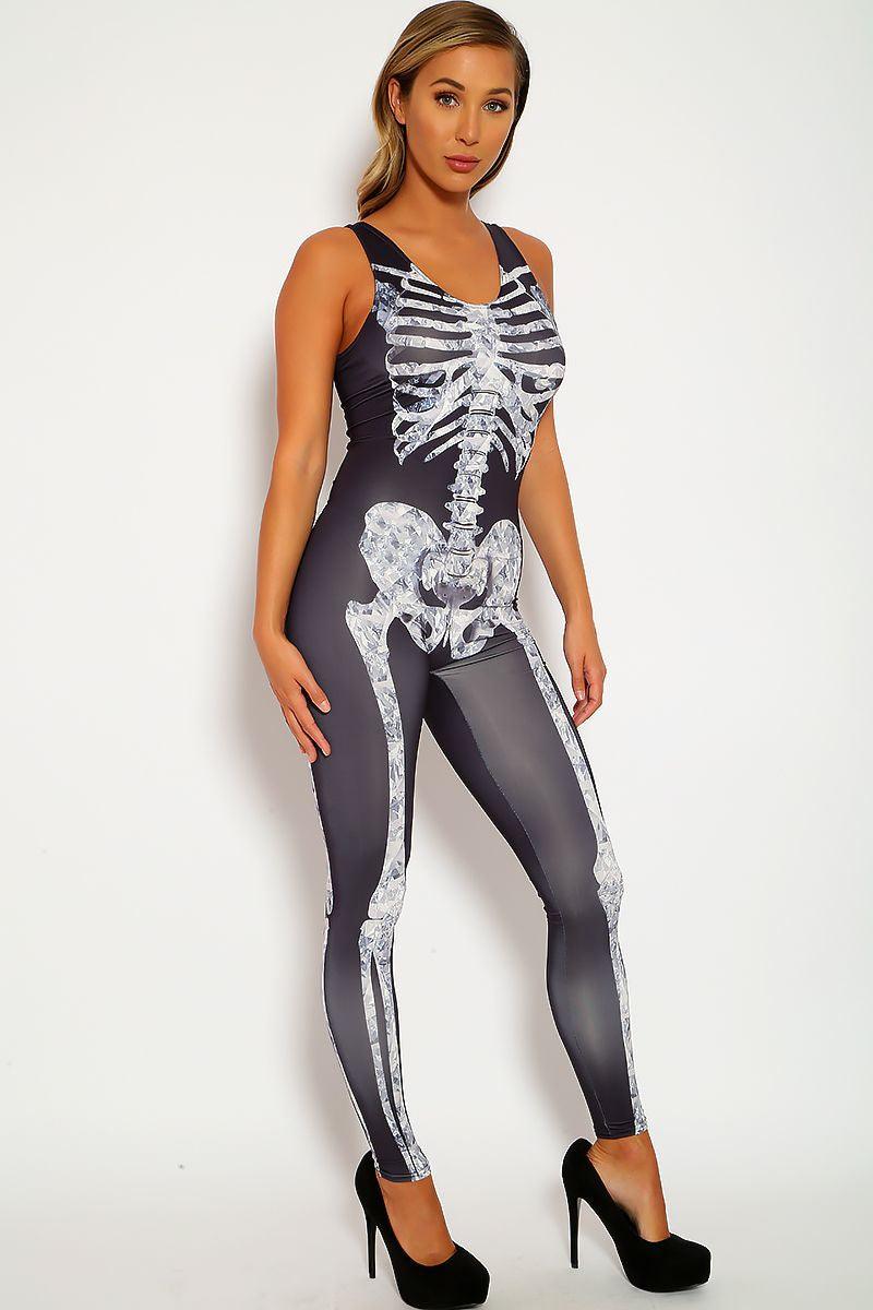 Sexy Charcoal Skeleton Costume Jumpsuit - AMIClubwear