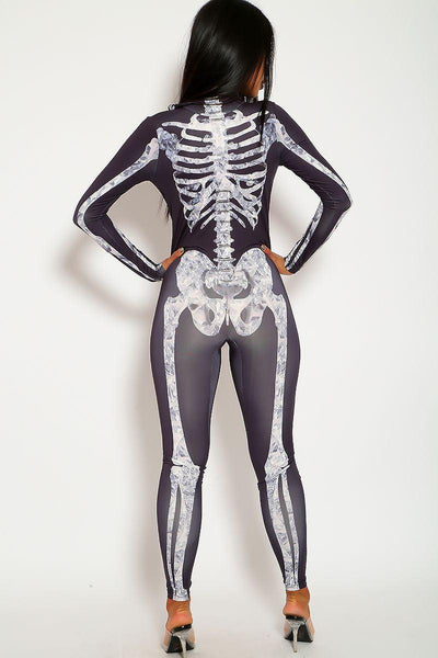 Sexy Charcoal Skeleton Costume Jumpsuit - AMIClubwear