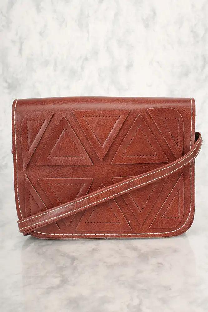 Sexy Cognac Geometric Faux Leather Mini Shoulder Handbag - AMIClubwear