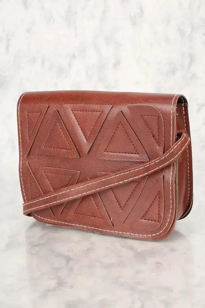 Sexy Cognac Geometric Faux Leather Mini Shoulder Handbag