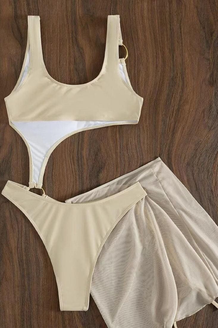 Sexy Cream Gold Ring 2pc Swimsuit - AMIClubwear