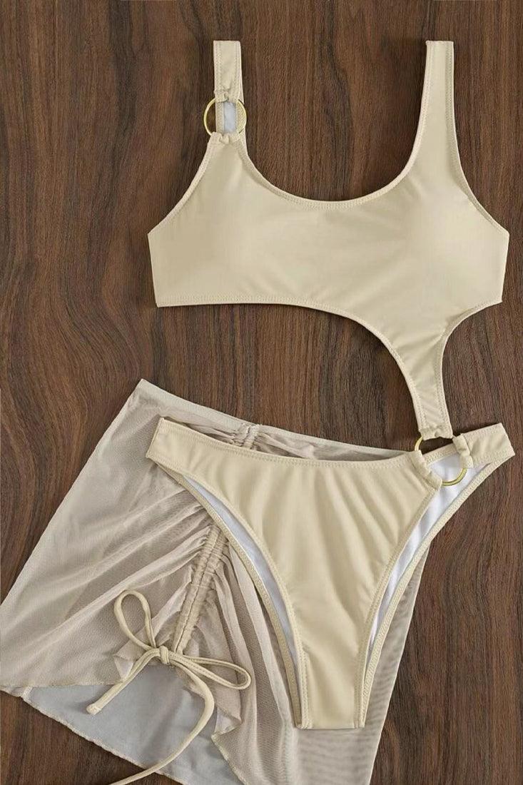 Sexy Cream Gold Ring 2pc Swimsuit - AMIClubwear