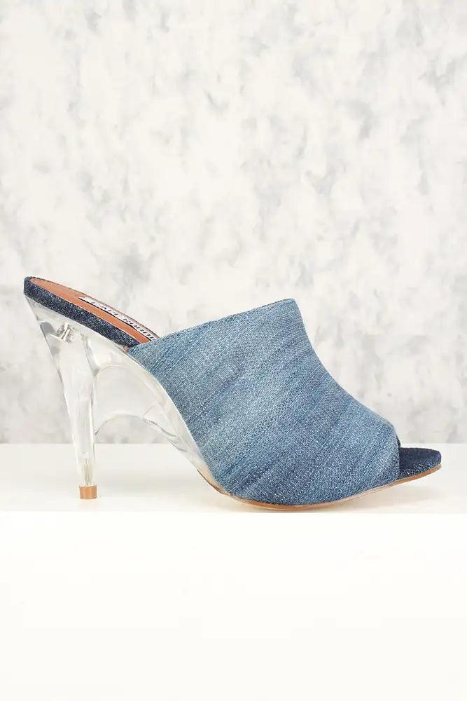 Sexy Denim Peep Toe Slip On Clear High Heels - AMIClubwear