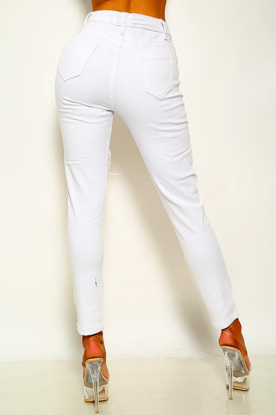 Sexy Distressed White Torn Skinny Jeans - AMIClubwear