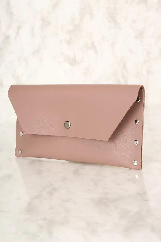 Sexy Dusty Mauve Studded Faux Leather Wallet - AMIClubwear