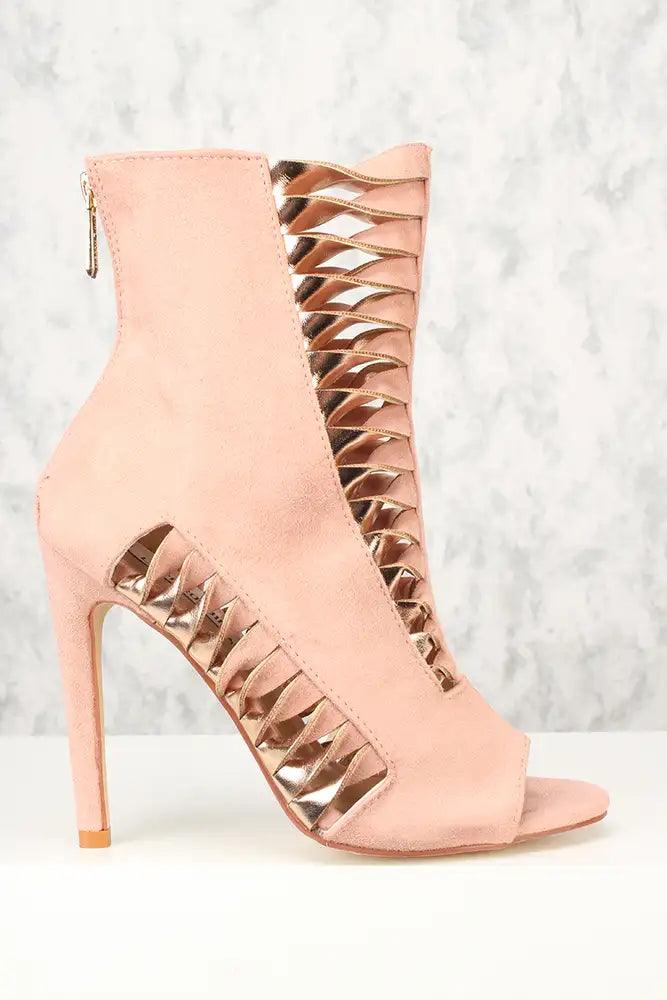 Sexy Dusty Pink Cutout Open Toe Single Sole High Heels Booties - AMIClubwear