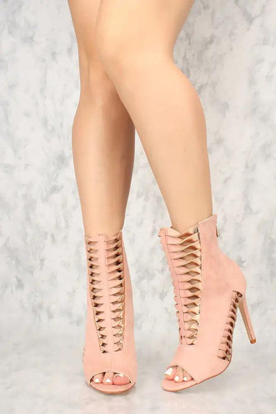 Sexy Dusty Pink Cutout Open Toe Single Sole High Heels Booties - AMIClubwear