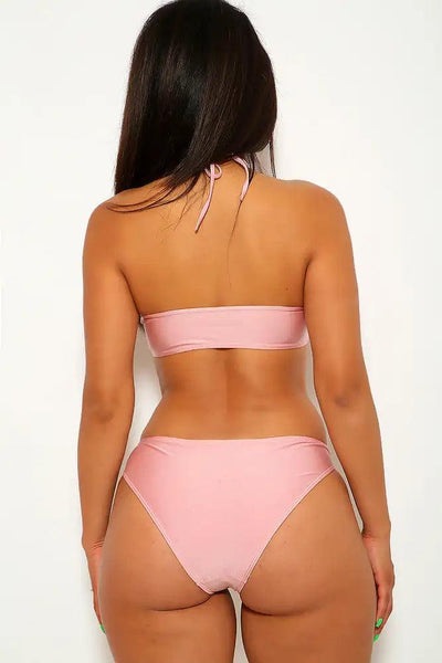 Sexy Dusty Pink Halter Two Piece Swimsuit - AMIClubwear