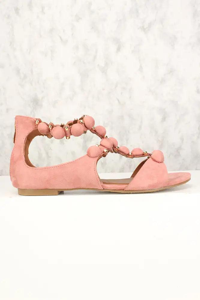 Sexy Dusty Rose Open Toe Pom Pom Accent Sandals - AMIClubwear
