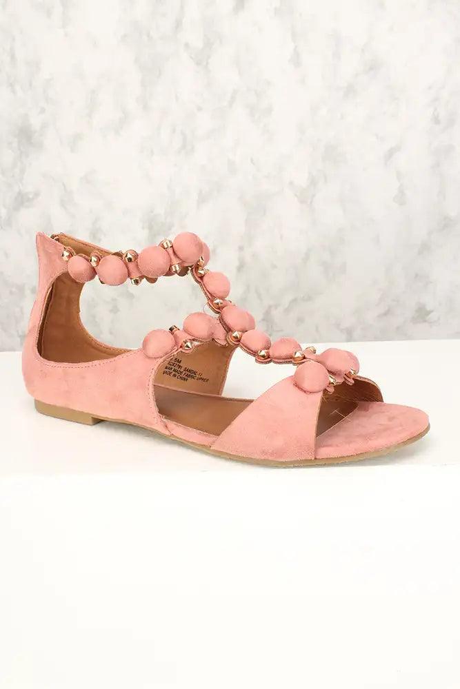 Sexy Dusty Rose Open Toe Pom Pom Accent Sandals - AMIClubwear