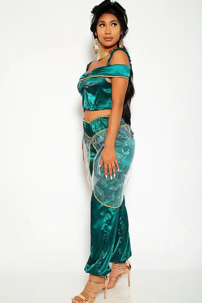 Sexy Emerald Sheer Embroidered Detailing 3 Piece Halloween Costume - AMIClubwear