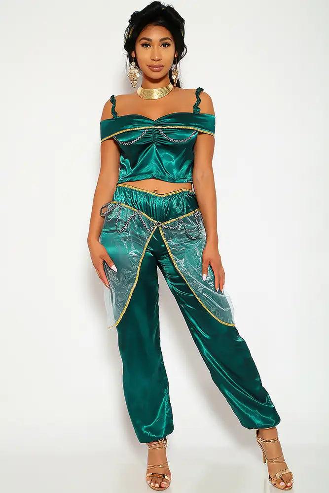 Sexy Emerald Sheer Embroidered Detailing 3 Piece Halloween Costume - AMIClubwear