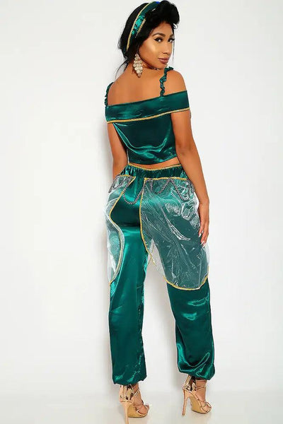 Sexy Emerald Sheer Embroidered Detailing 3 Piece Halloween Costume - AMIClubwear