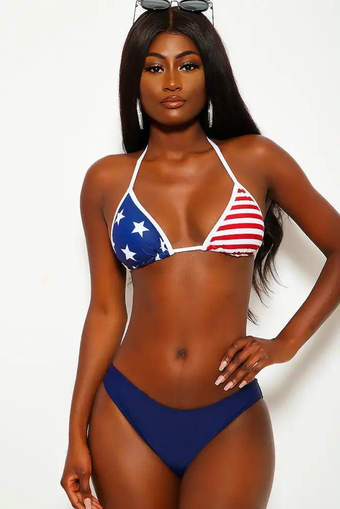 Sexy Flag Navy Printed Padded Two Piece Swimsuit - AMIClubwear