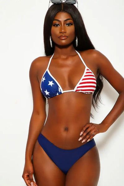 Sexy Flag Navy Printed Padded Two Piece Swimsuit - AMIClubwear