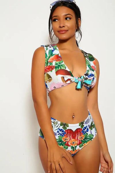 Sexy Floral Bow Tie High Waist Two Piece Swimsuit - AMIClubwear