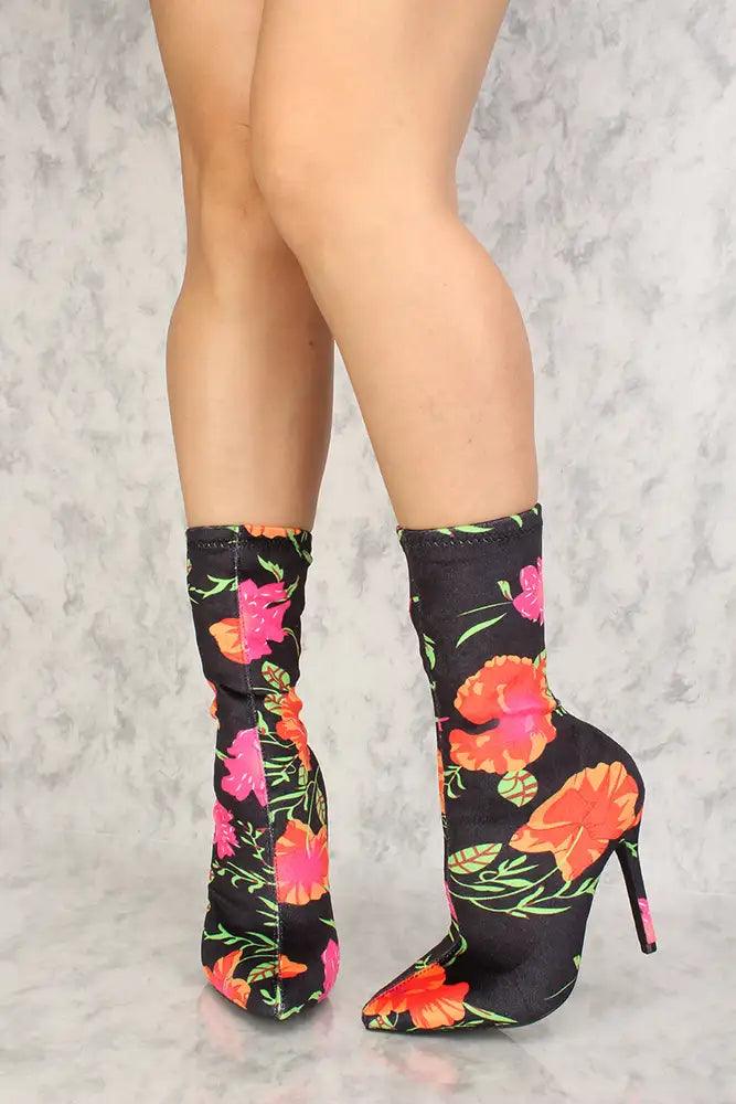 Sexy Floral Pointy Toe High Heel Mid Calf Booties Velvet - AMIClubwear