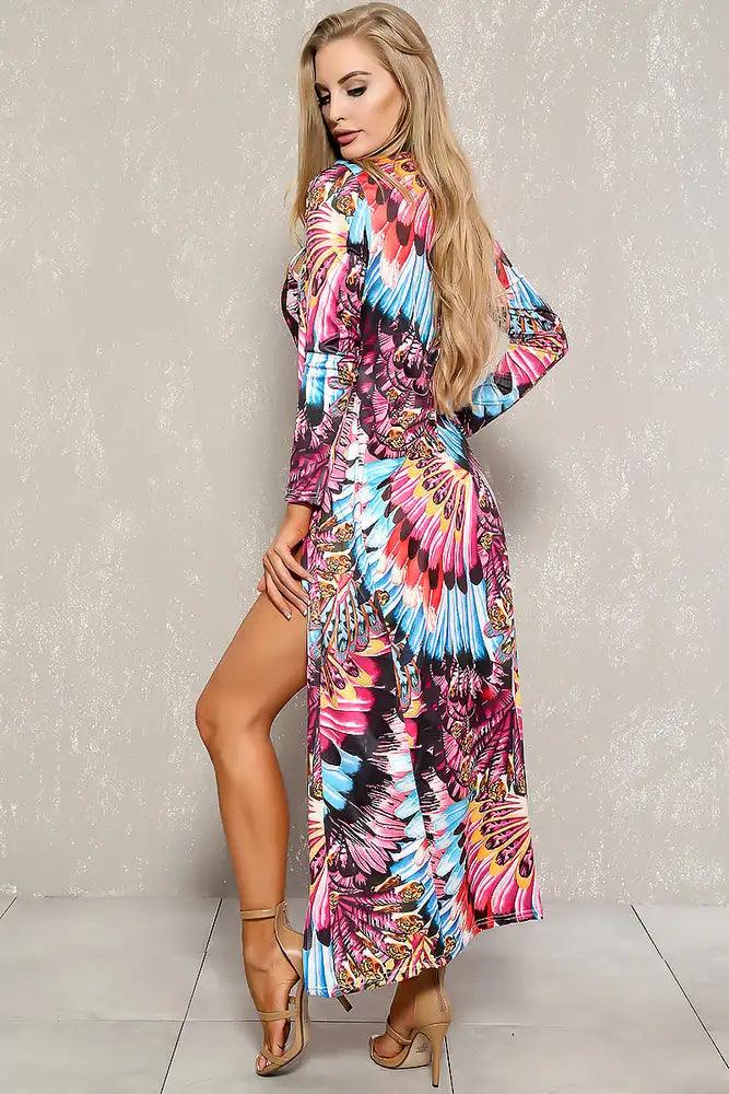 Sexy Fuchsia Blue Printed Lace Up Swimsuit Cardigan Two Piece Swimsuit - AMIClubwear