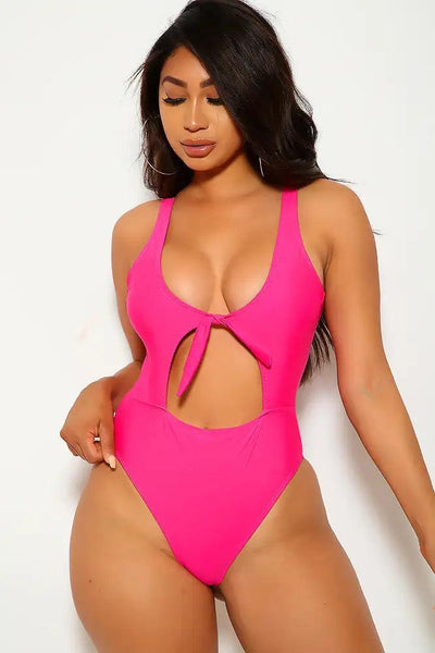 Sexy Fuchsia Cut Out Accent Padded One Piece Swimsuit - AMIClubwear