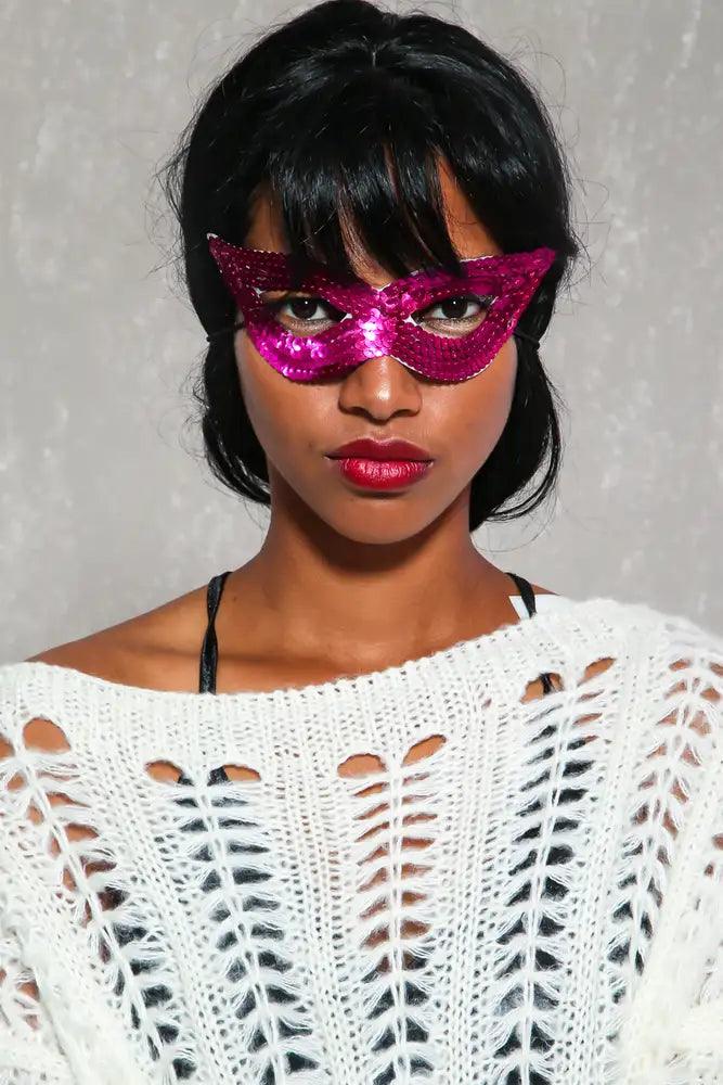 Sexy Fuchsia Sequin Detail Eye Mask - AMIClubwear